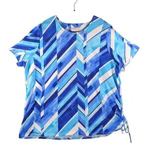 NWT Alfred Dunner Lot 2 Multicolor Tops Womens 1X Short Sleeve Casual Bidded